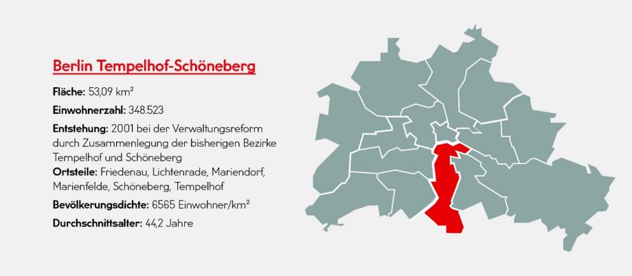Berlin Map Bezirk Tempelhof-Schöneberg
