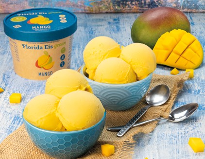 Wie alle Fruchteissorten bei Florida Eis ist auch das Mangoeis vegan, gluten- und laktosefrei und kommt ohne künstliche Farbstoffe aus.